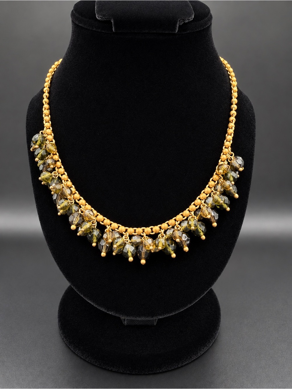 Ann Taylor Gold-Tone Necklace with Olive and Smoky Beads